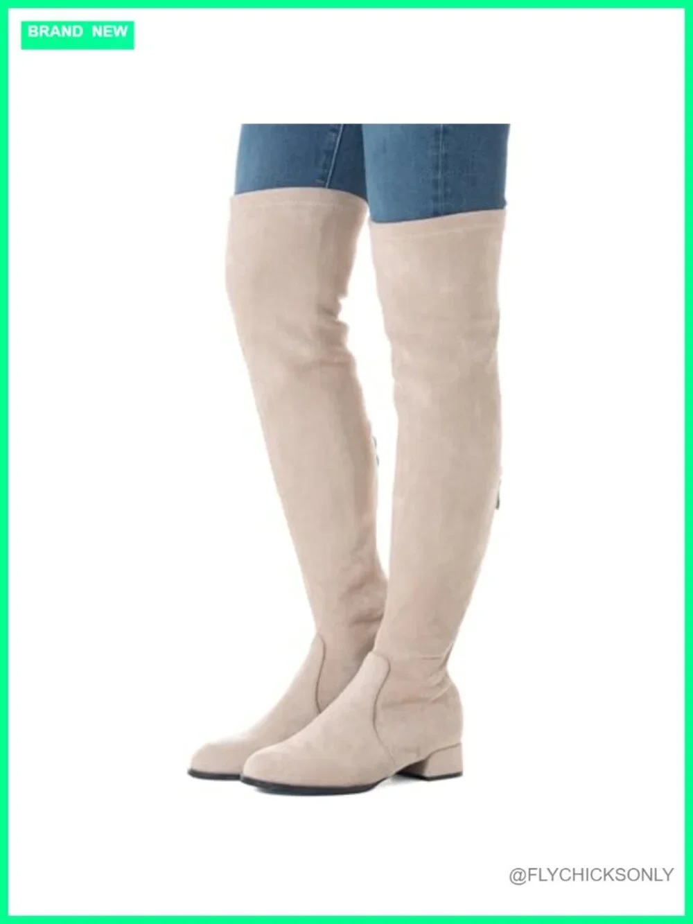 Thigh High Over The Knee Flat Boots Stretch Faux Suede Round Toe
